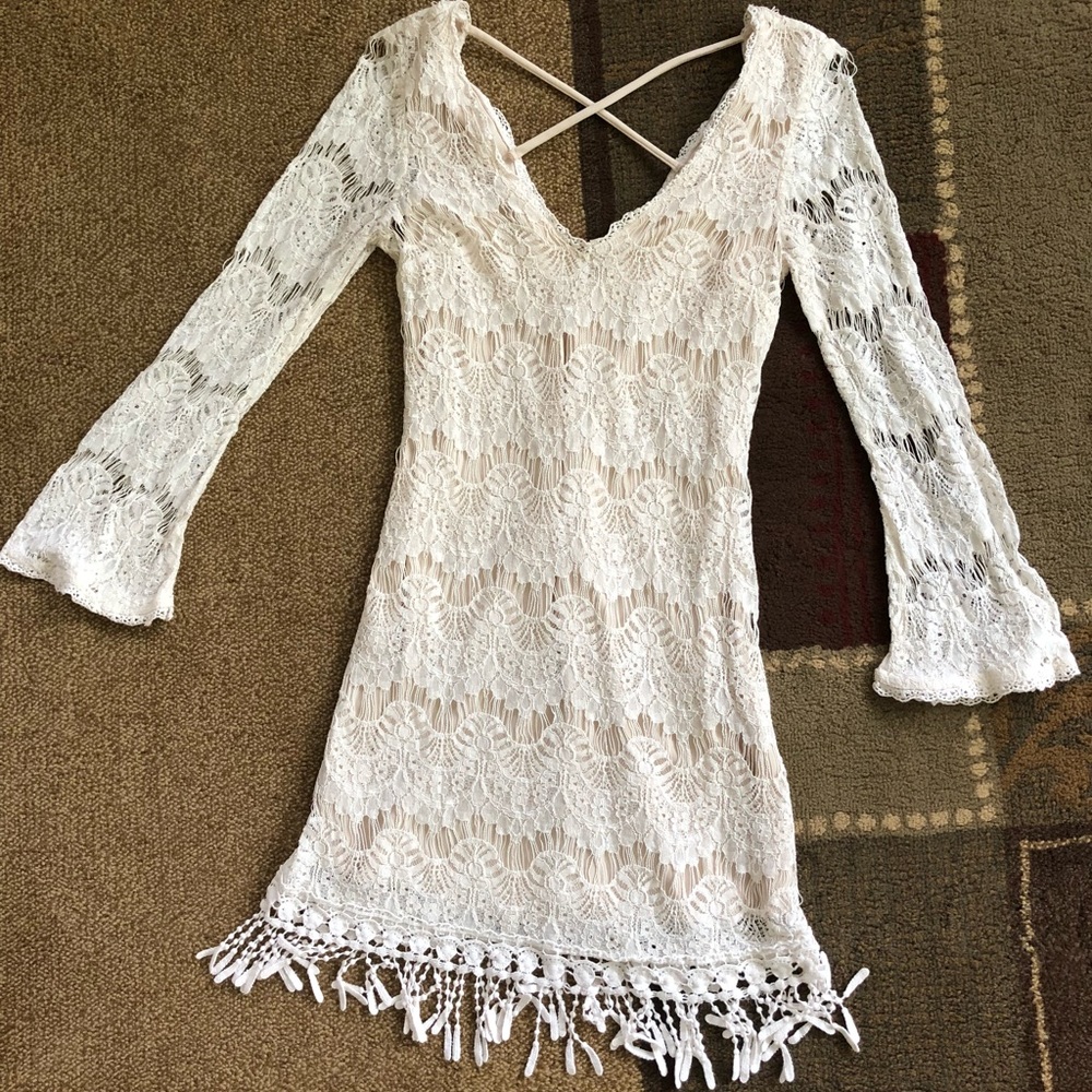 Beautiful white lace Boho fringe dress